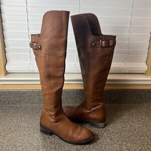 Seychelles Women’s Leather Over the Knee Boots Brown Size 7 with Toe Plates Zip
